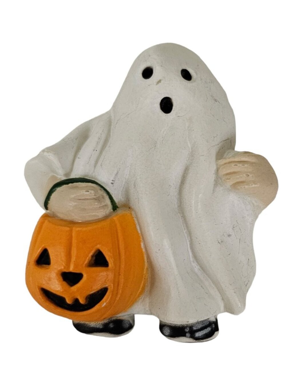 Fun World White Ghost Carrying A Pumpkin Basket Pin, S. Lehman L134